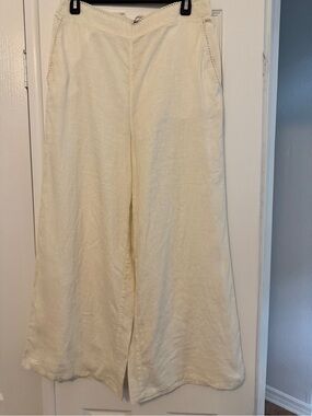 Laura Ashley Cream 100% Linen Elastic-Neck Top